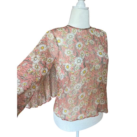 AINEA Sheer Cape Floral Top Women's Size 40 (M) Sustainable Italian Designer 70s - Picture 2 of 12